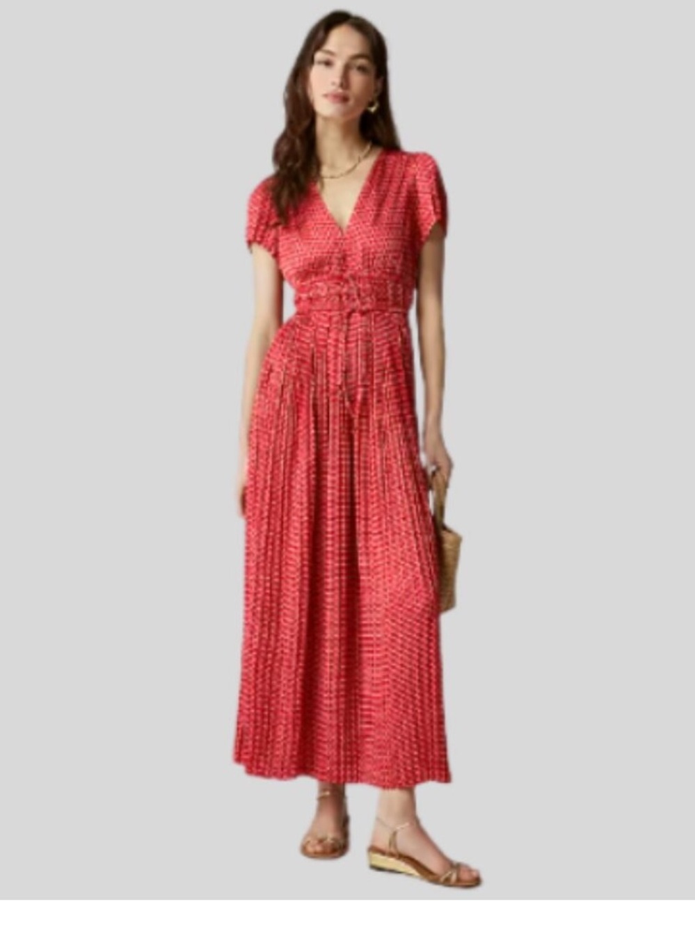 NWT J. Crew vintage red Pleated tie-waist dress in luster georgette Dress